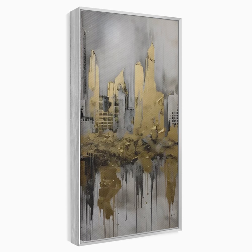 Tablou canvas cu tablou canvas cu zgarie-nori aurii, in rama de aluminiu argintiu